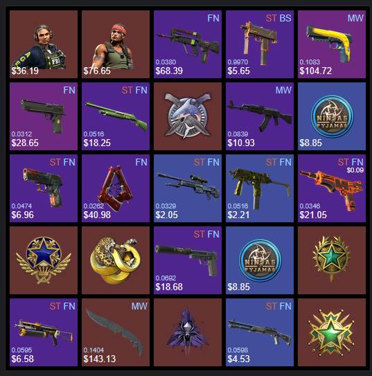 Steam inventory before starting — approximately $450 in liquid skins